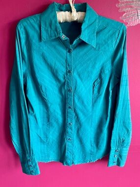 🩵Teal Long-Sleeve Button-Up Shirt - Classic Collar.